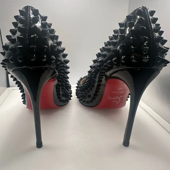 Christian Louboutin Black Patent Spiked Heels - Picture 4 of 10